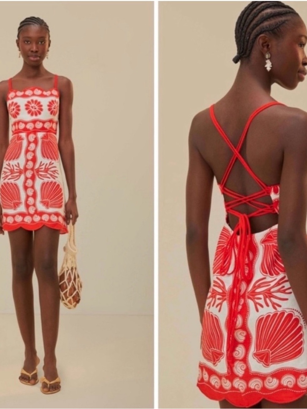 NWT FARM Rio Ainika Shell red and white linen blend mini dress - Picture 3 of 5